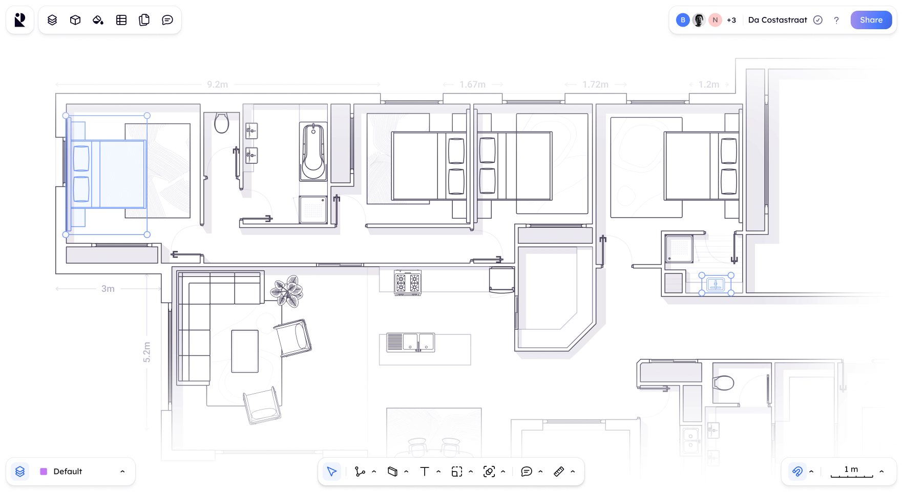 image of a floor plan designed with rayon design app